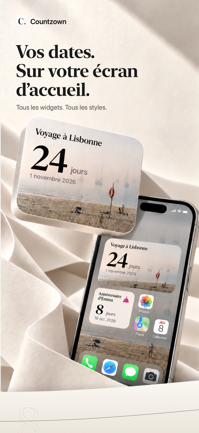 Widgets compte à rebours Countzown sur l’écran d’accueil
